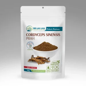 Cordyceps Sinensis prah u beloj kesici sa smeđim prahom i sušenim kordicepsom