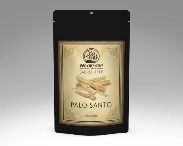 Palo Santo štapići u crnoj kesici sa zlatnom etiketom Sacred Tree, 5 komada